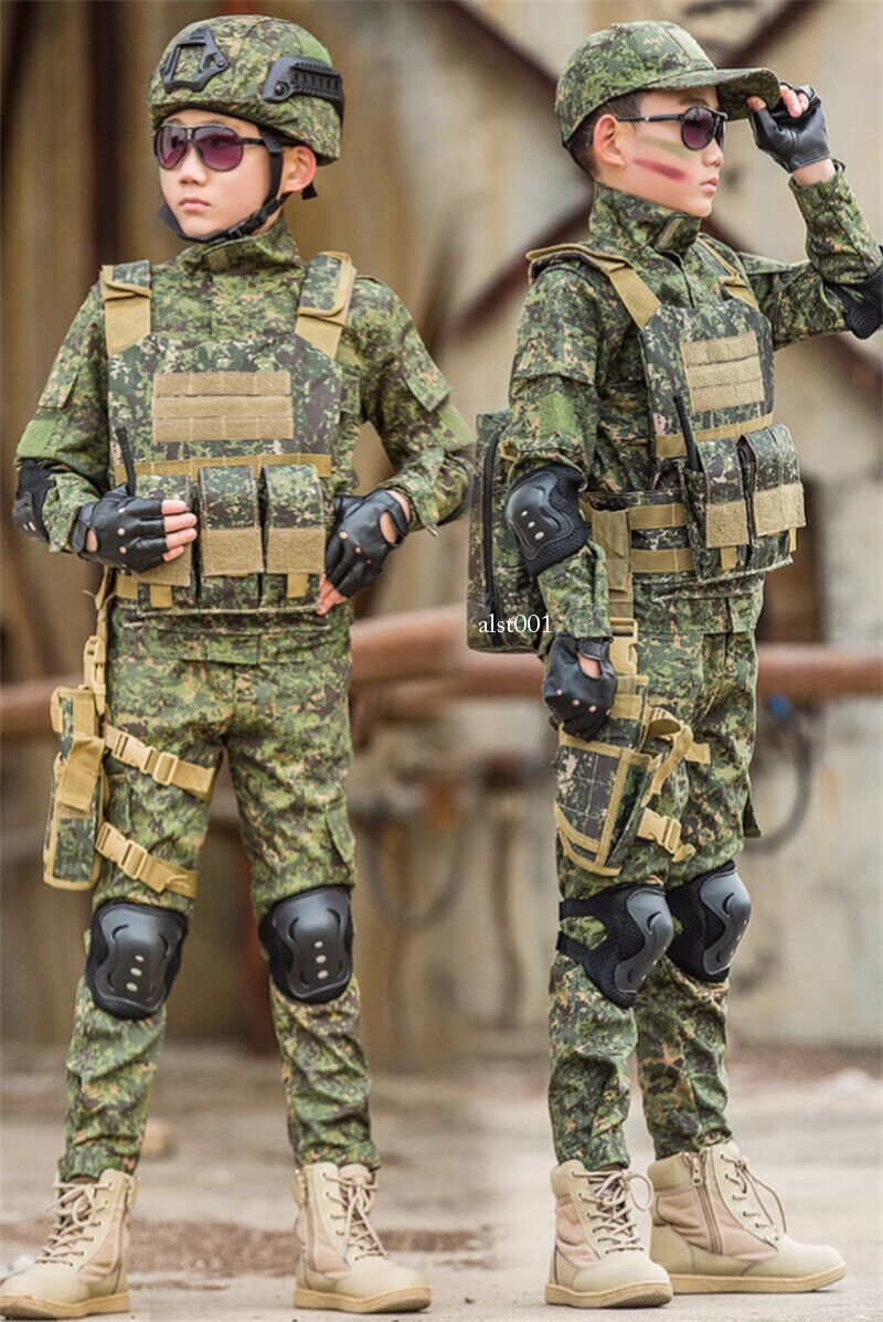 Children’s Camouflage Suit Special Forces Military Training Uniform with Helmet