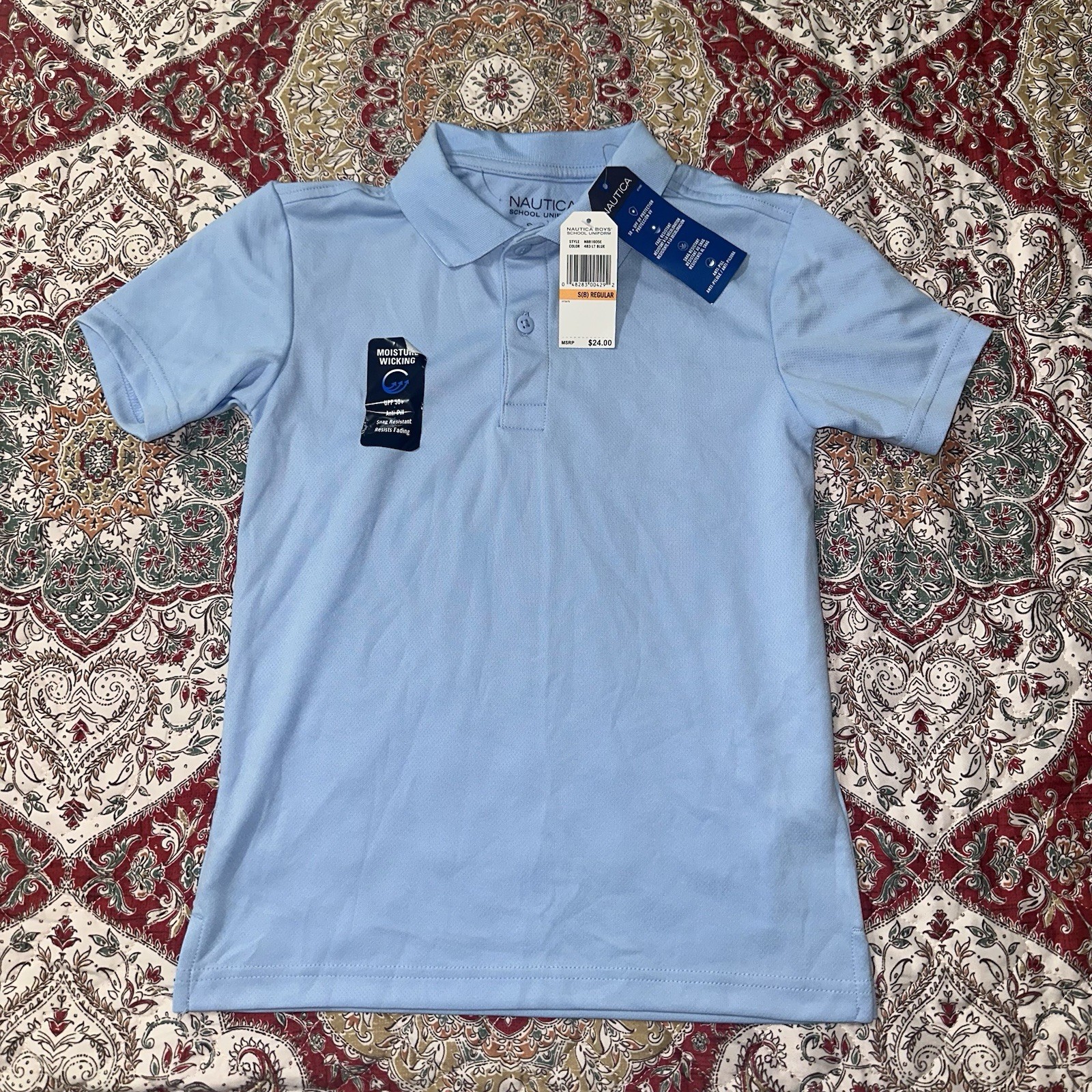 Nautica School Uniform Polo Shirt Size Small 8 Boys Collared Moisture Wicking