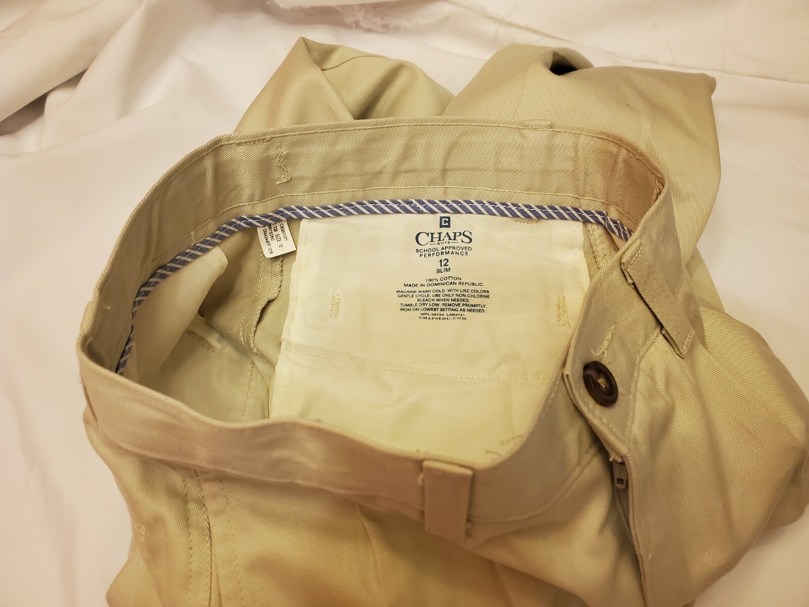 Chaps Boys’ Approved Schoolwear Khaki Pants Size 12 Slim