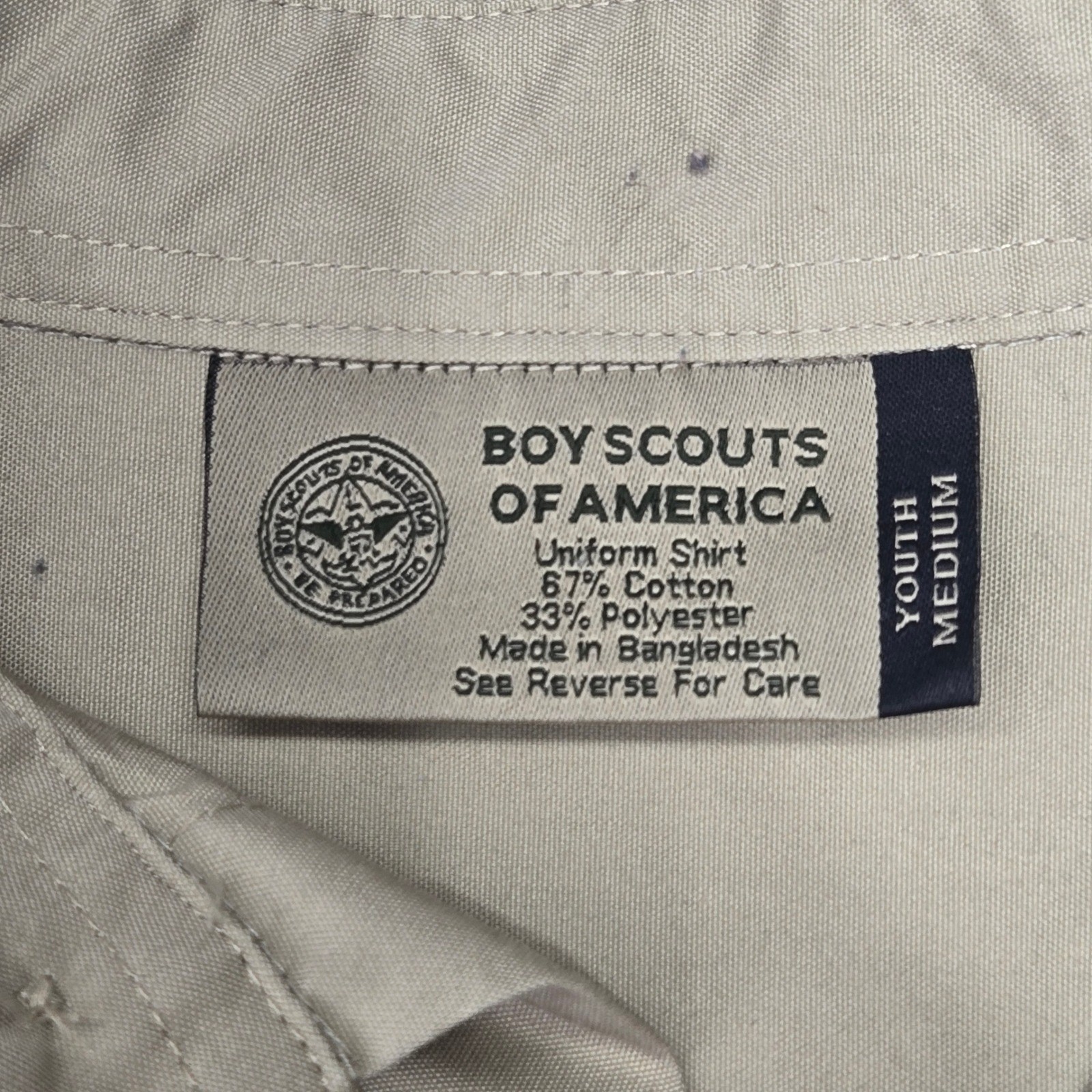 Boy Scouts of America Youth Medium Tan Short Sleeve Uniform Shirt patches BSA
