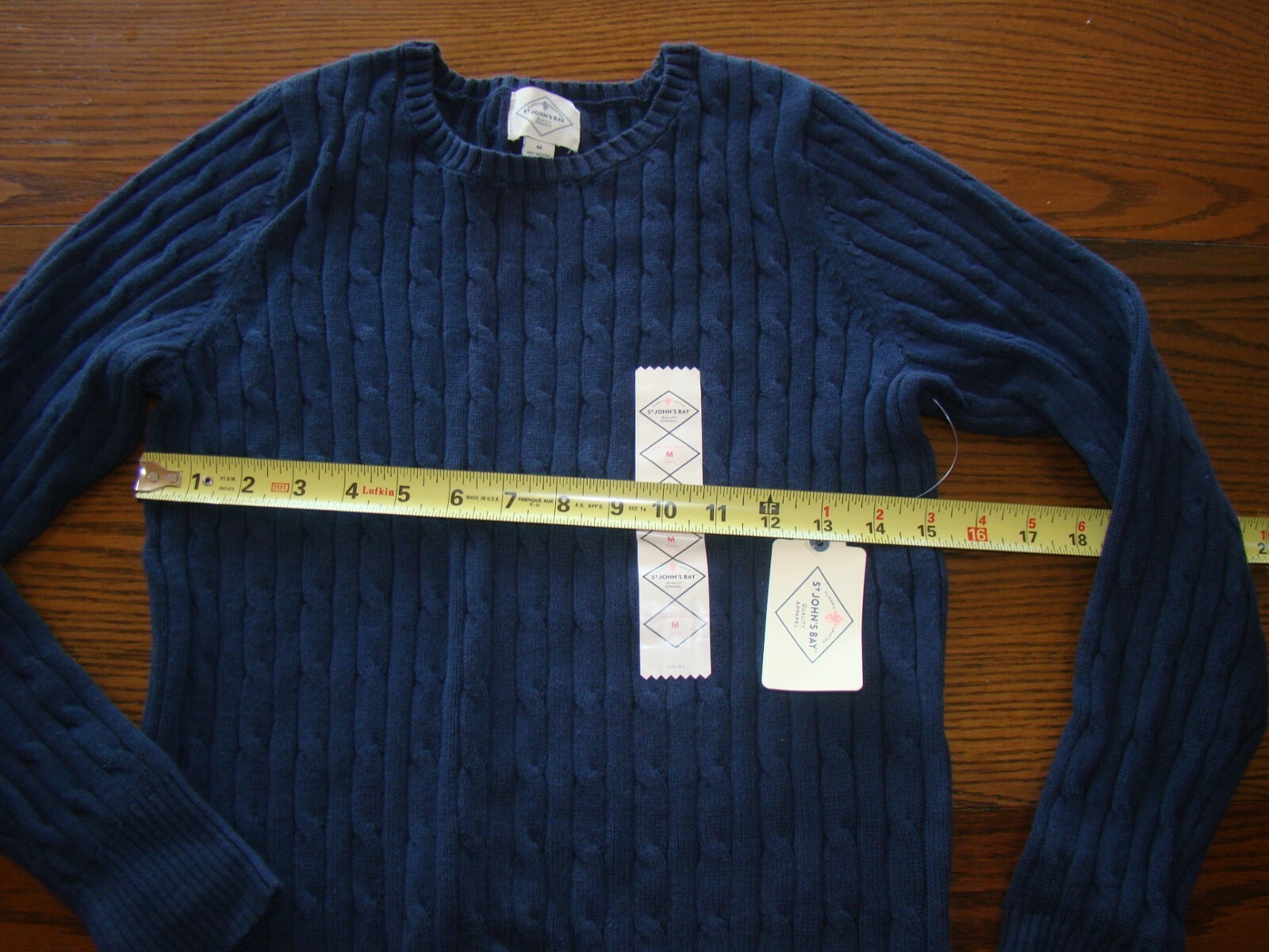 St Johns Bay Boys Size M Navy Blue Long Sleeve Dressy Crew Cable Neck Sweater