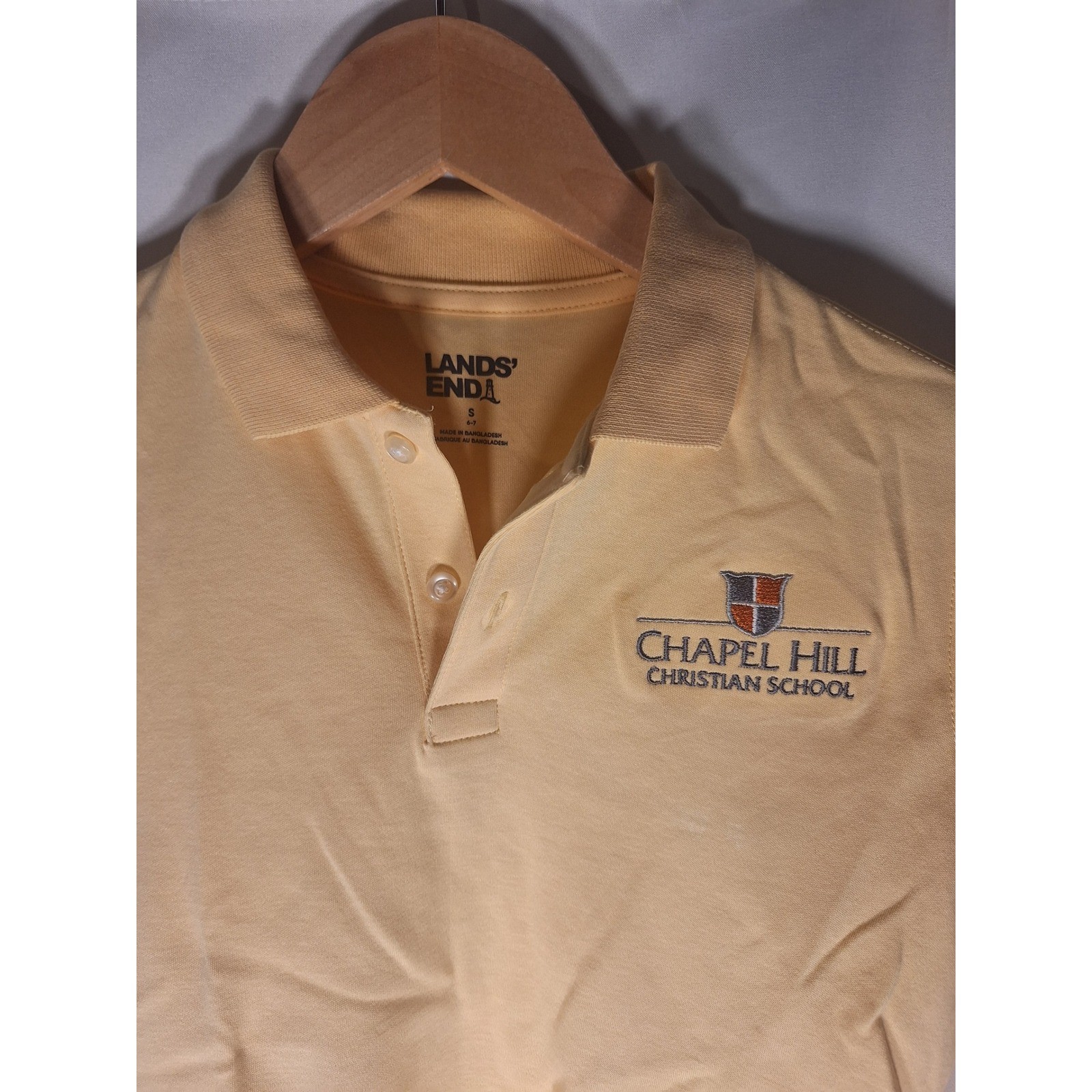 Lands End Chapel Hill Christian School Youth Long Sleeve Polo Shirt Size S 6-7