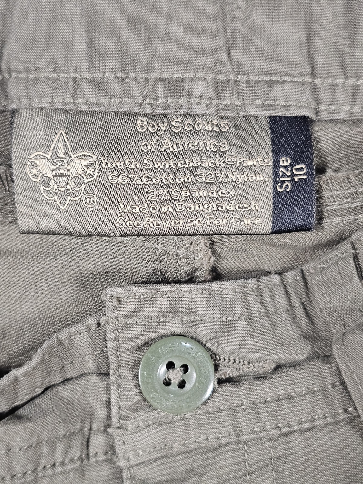 Boy Scouts of America Convertible Zip Off Pants Youth 10 Olive Cargo Hiking BSA