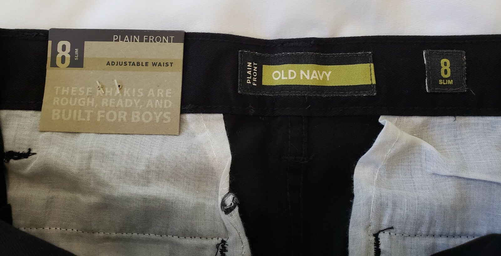OLD NAVY BOYS BLACK PLAIN FRONT BUILT-IN FLEX PANTS – SIZE 8 SLIM A9/9