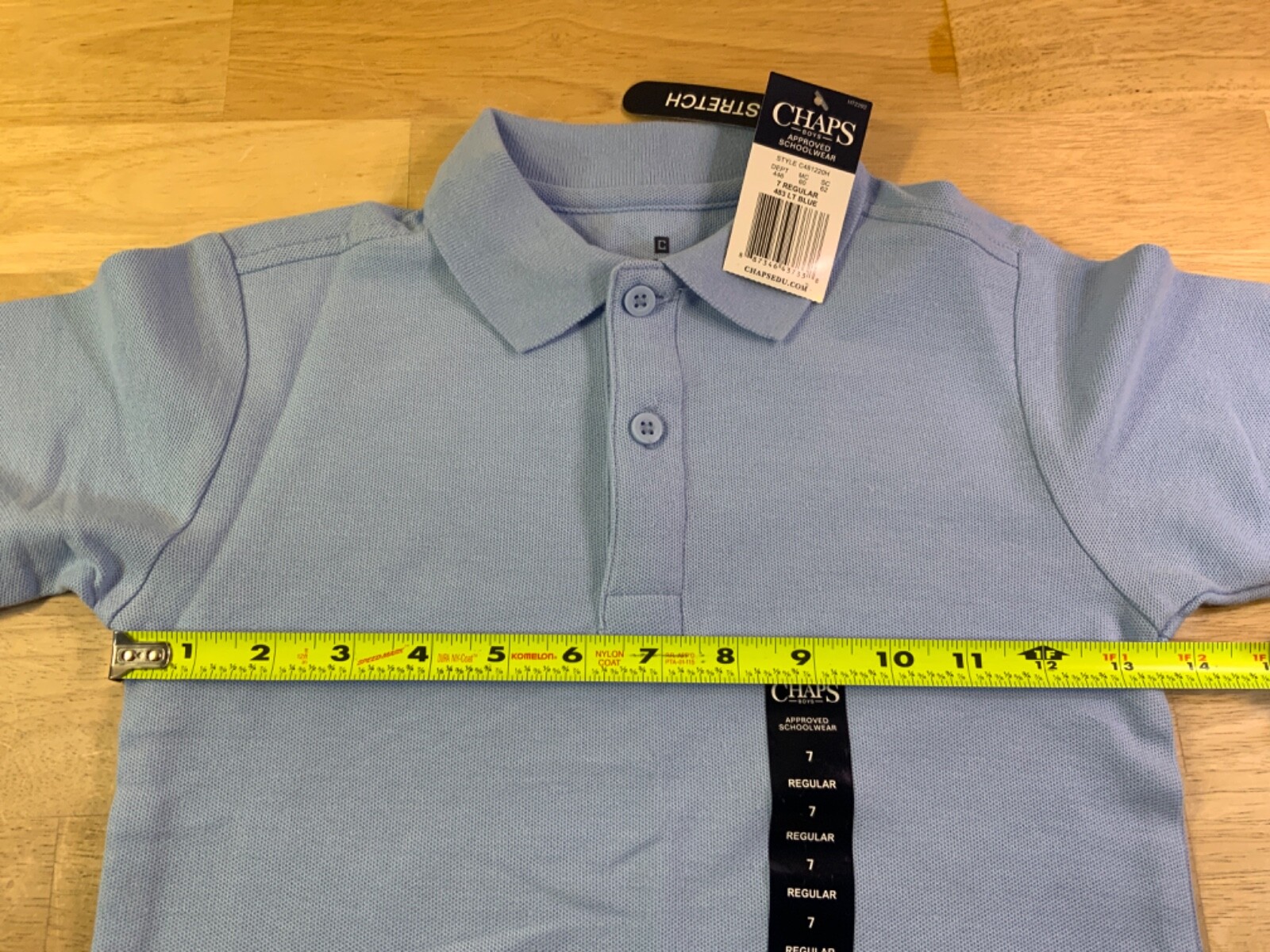 New Boy’s Chaps Approved Schoolwear Polo Shirt Sz 7 in Lt. Blue*