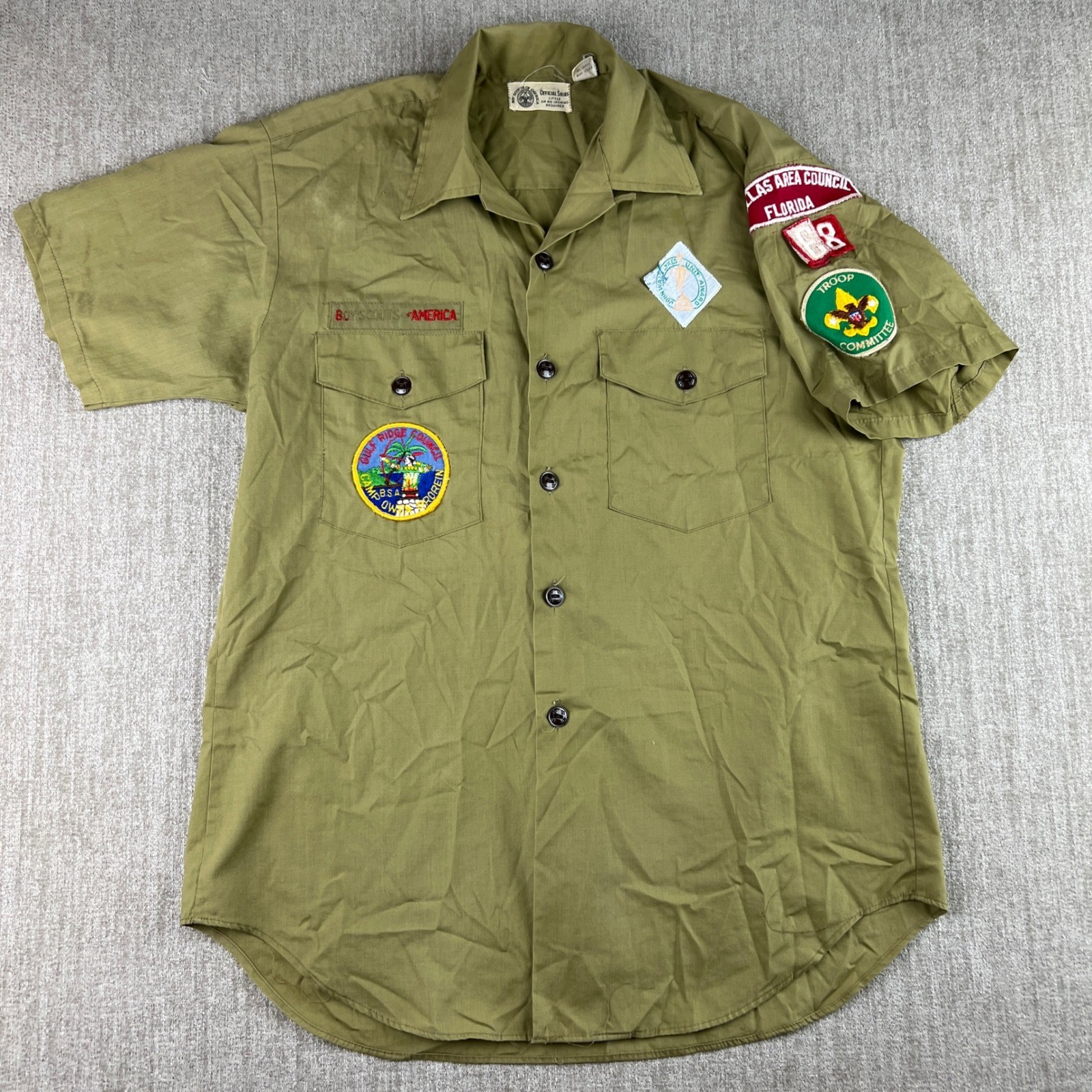 Vintage 70s Boy Scouts of America Uniform Shirt Lot of 4 Boys S Green Patches