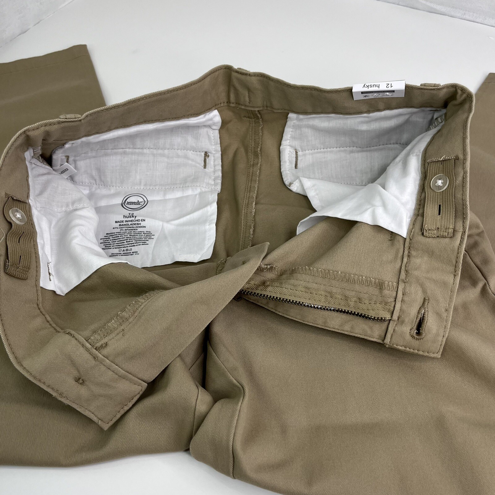 School Uniform Pants Husky 12 Straight Leg Beige Adjust Waist Stretch Reinforce