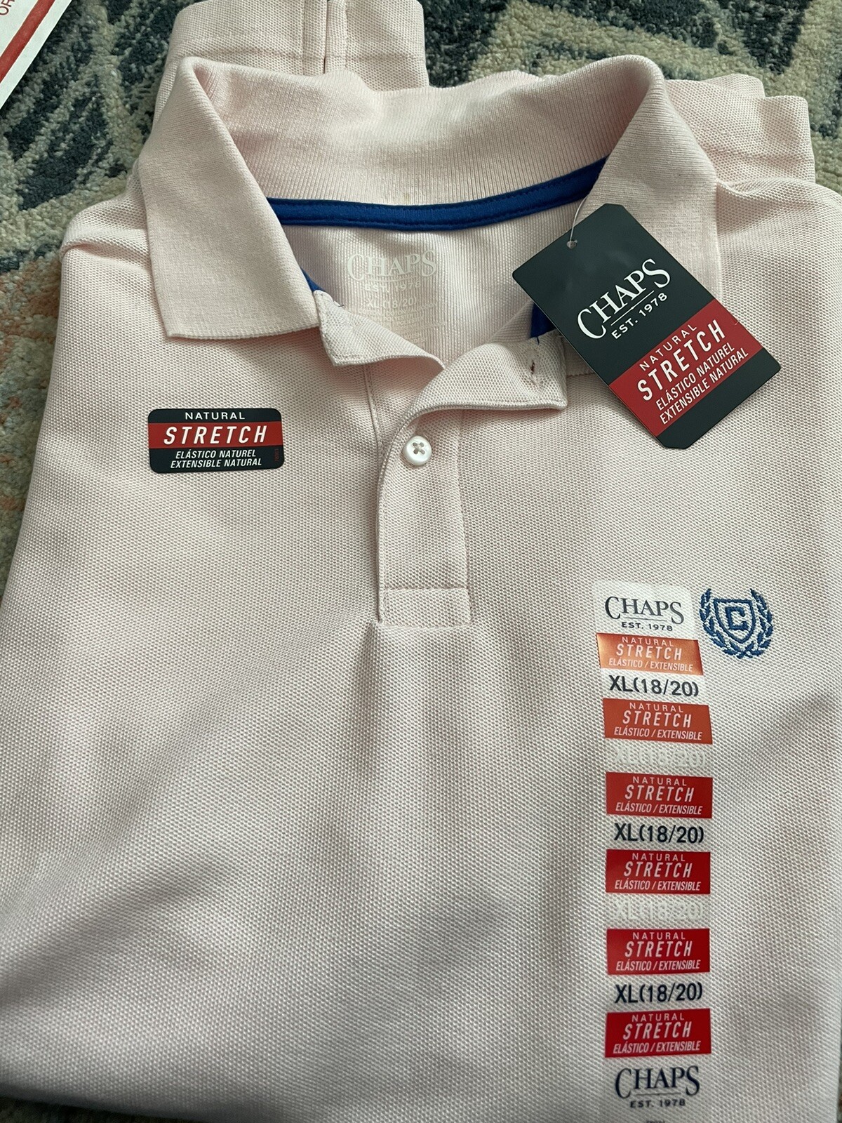 NWT Chaps Boys 18-20 XL Solid Short Sleeve Polo Shirt Natural Stretch