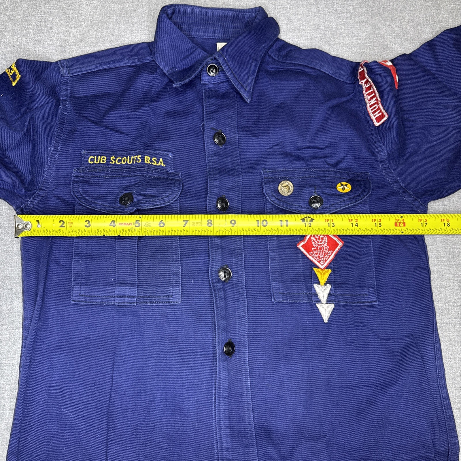 VINTAGE Cub Scouts BSA Shirt Blue Uniform w/ Patches Pins Hat Scarf Plus 50s