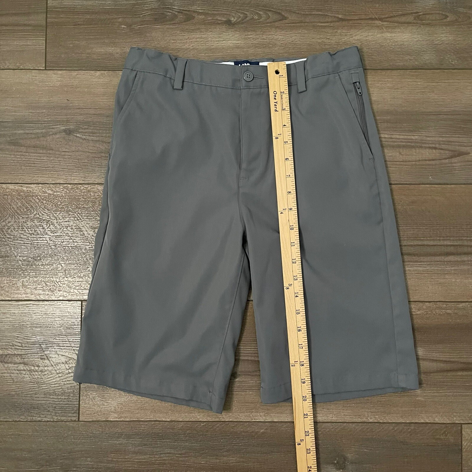 Lands End School Uniform Flat Front Zip Pocket Gray Adj Waist Shorts Boys 16