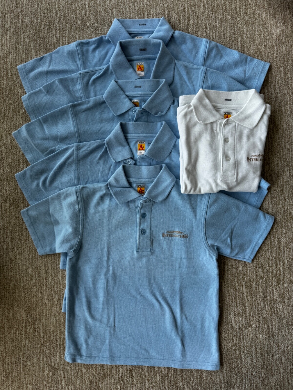 Interlochen Camp Uniform – 7 shirts, MEDIUM + LARGE YOUTH – Boys or Girls