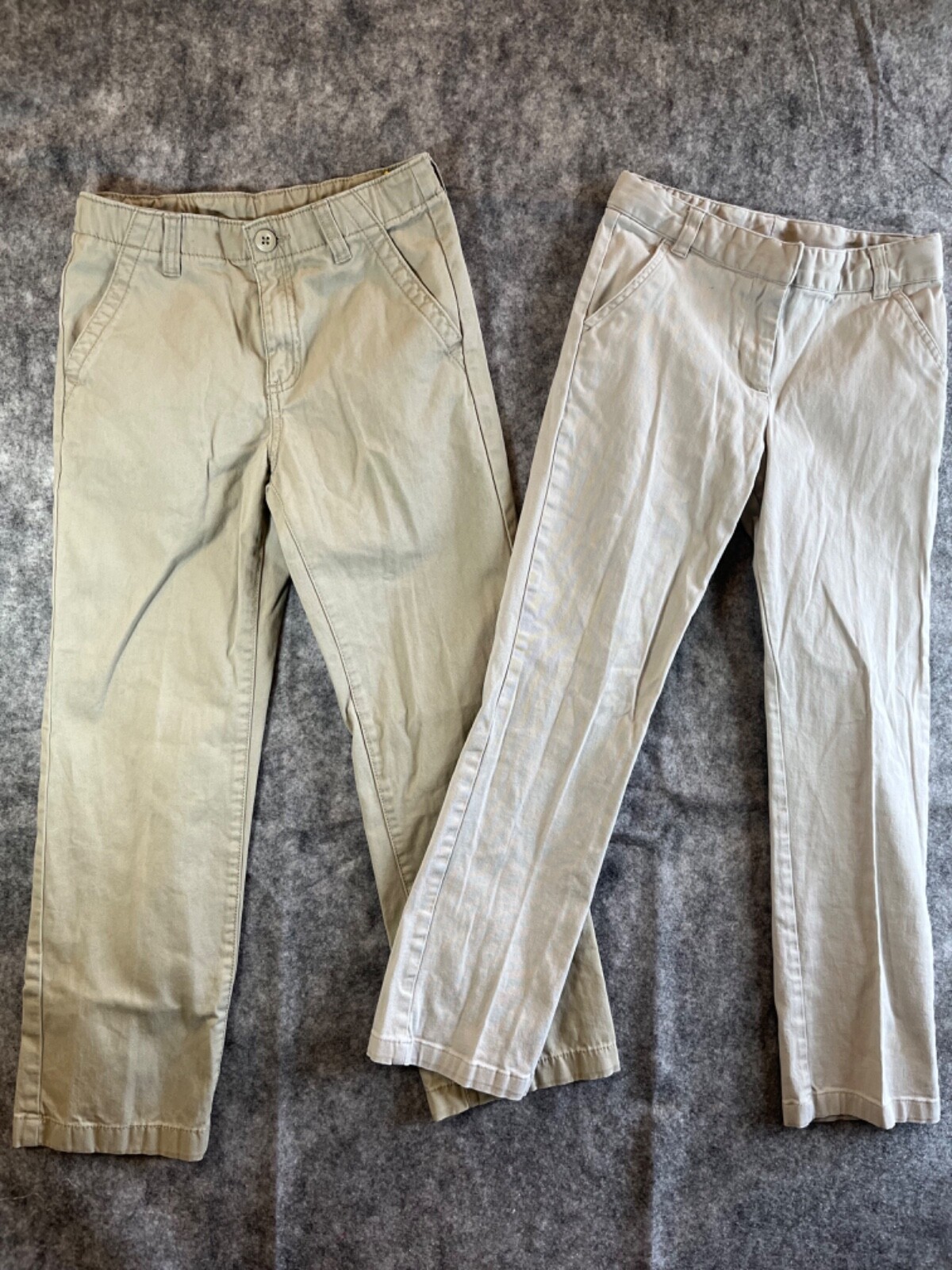 2 Pair-Boys George & Crazy Sz 10 khaki flat front adjust waist uniform pants