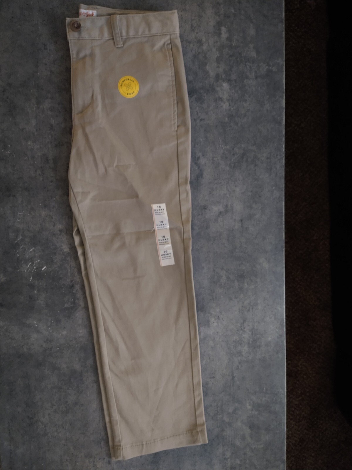 BRAND NEW CAT & JACK BOYS KHAKI UNIFORM SCHOOL PANTS 10 HUSKY ADJUSTABLE WAIST