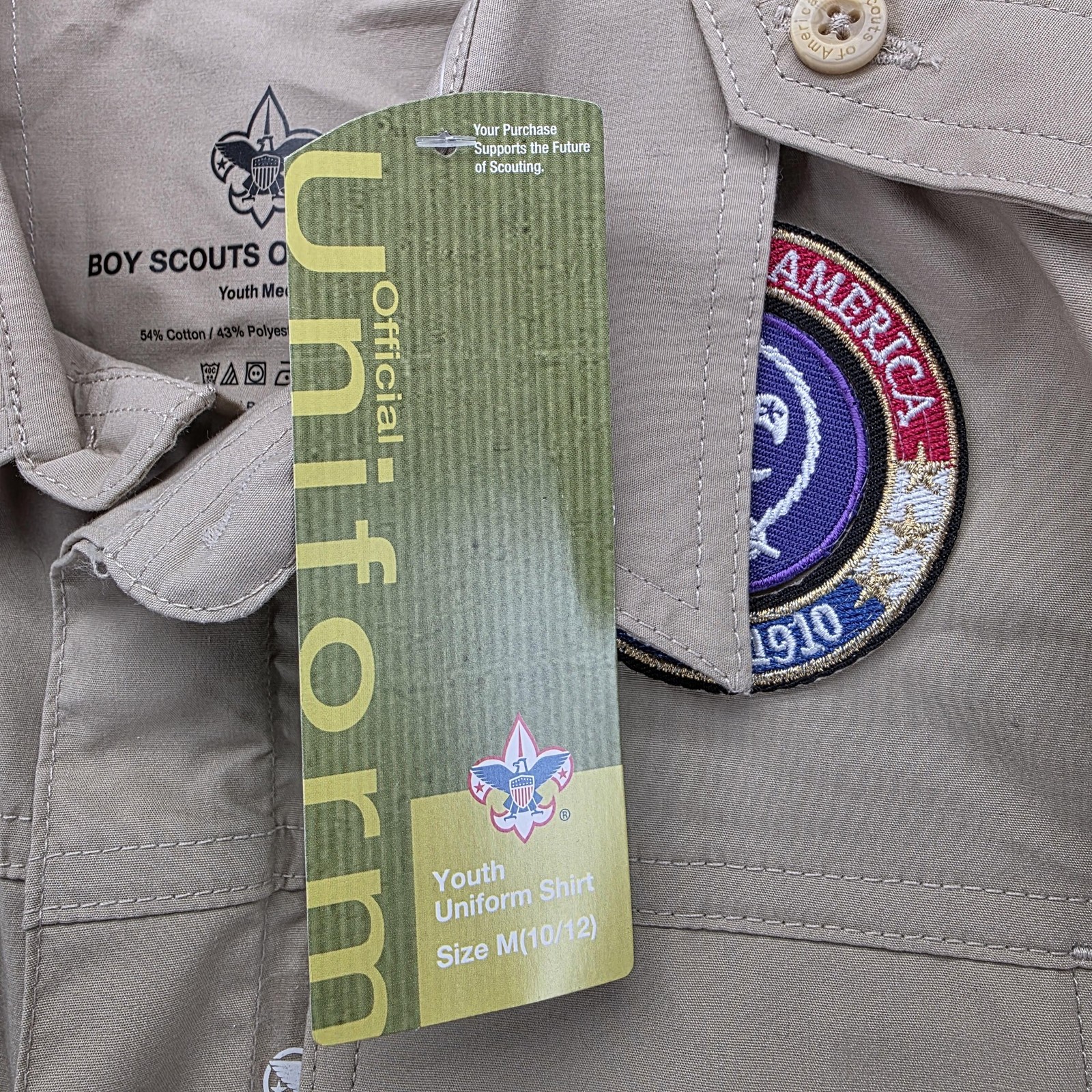 Boy Scouts Of America Shirt Youth M Beige Uniform Short Sleeve BSA Patches