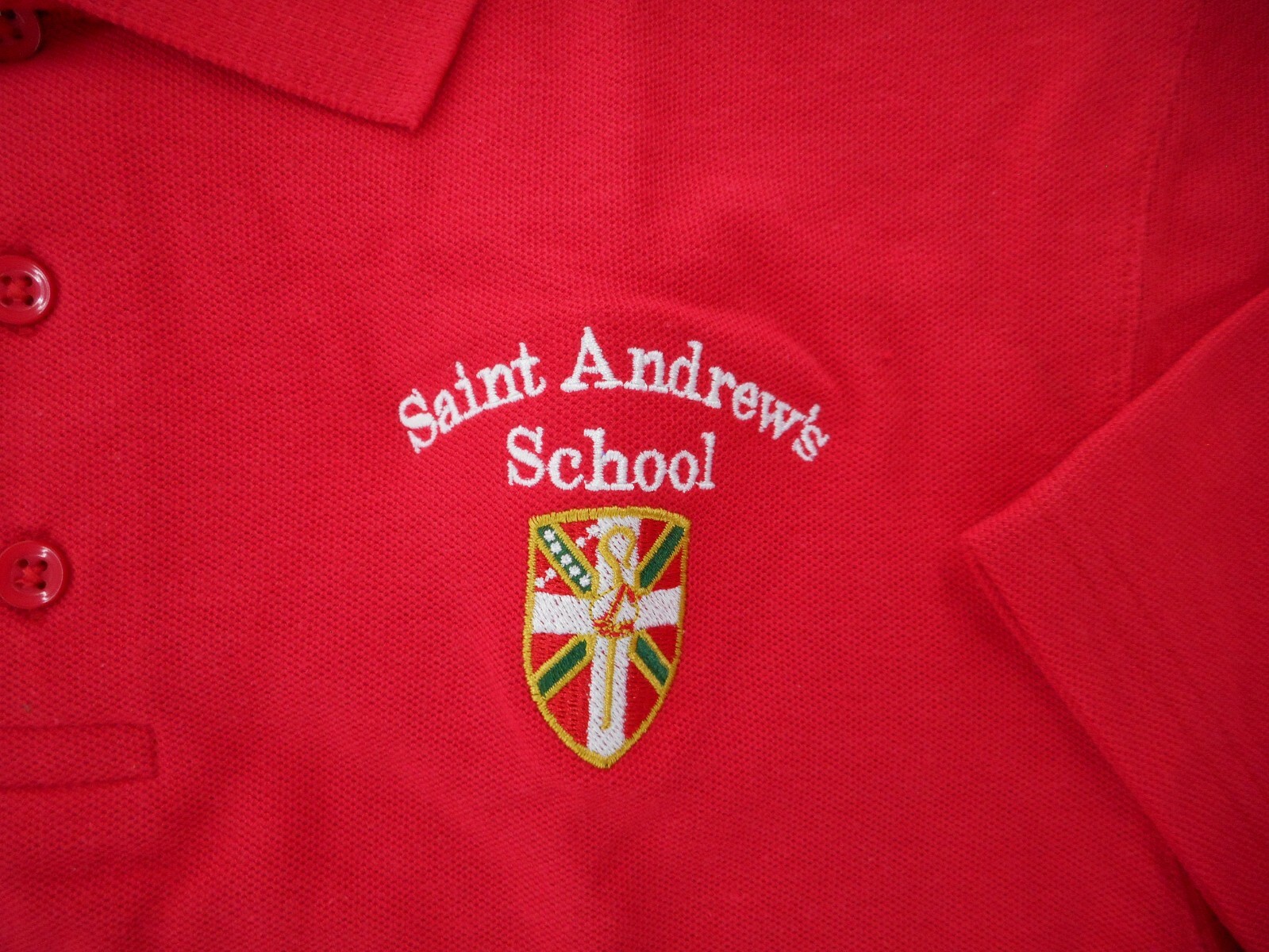 Boys Jonathan Reed Red Saint Andrews School S.S. Uniform Polo Shirt Size X Large