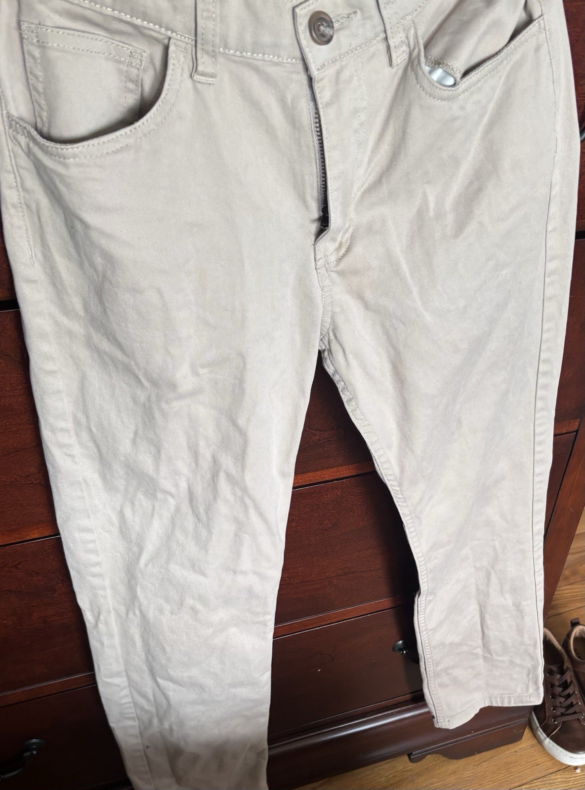 Nautica Boys School Uniform Pants Beige Twill Pockets Regular Fit Size 16