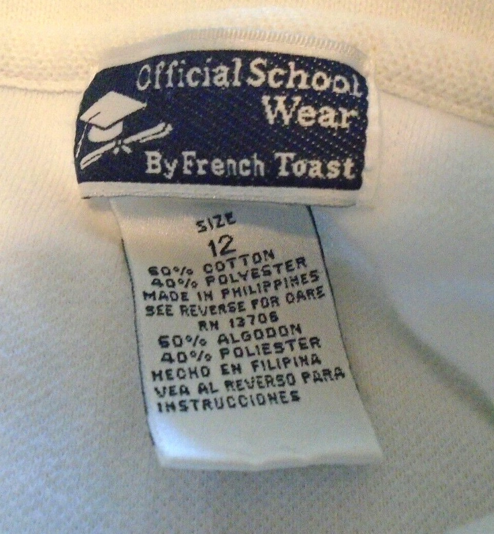 Official School Wear by French Toast Boy’s White Henley Short Sleeve Shirt Sz 12