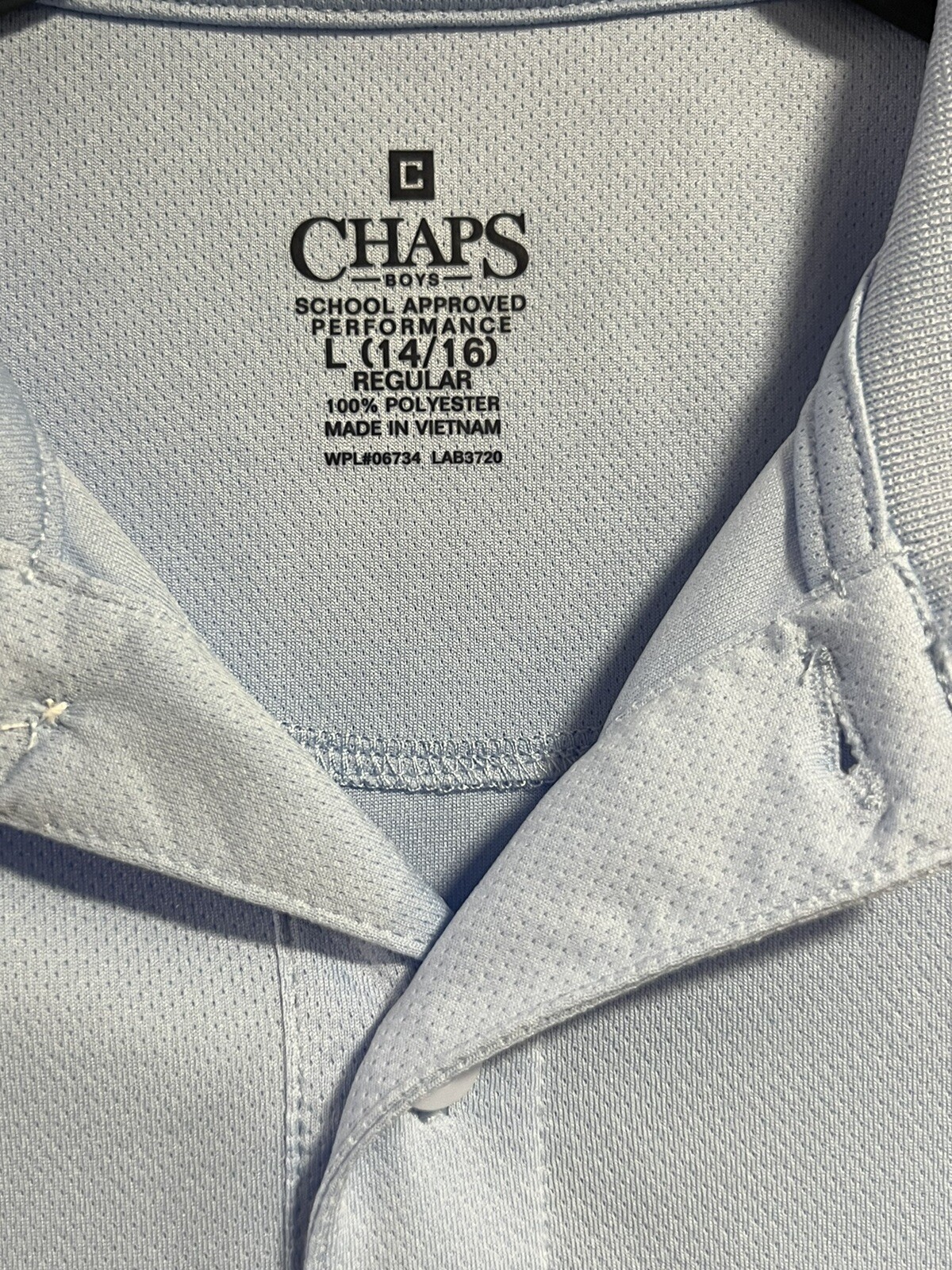 Chaps Boys Uniform Short Sleeve Performance – Light Blue ~ Size L (14/16)