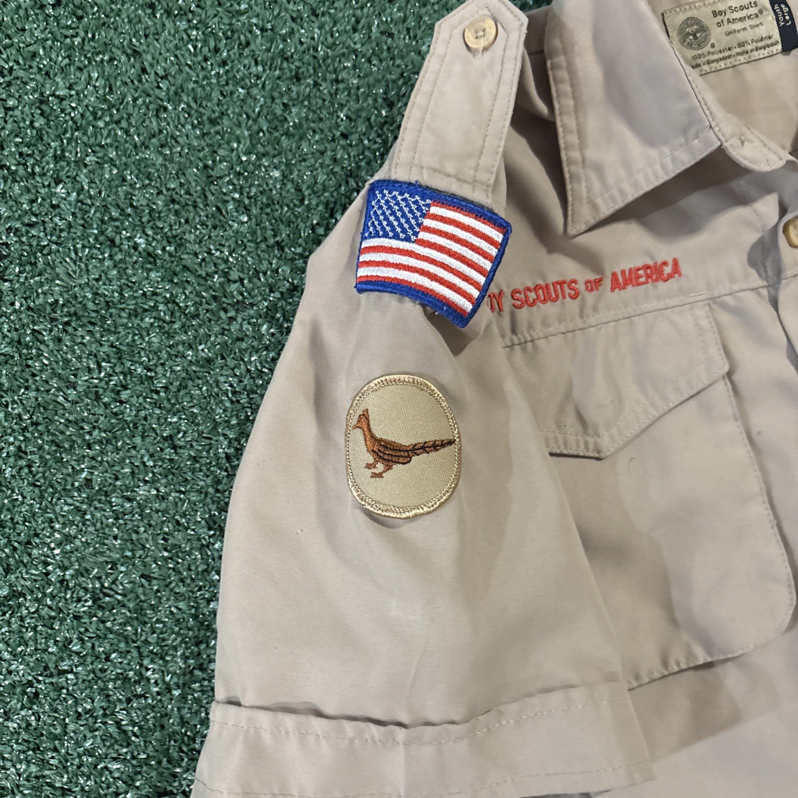 Vintage Boy Scouts of America Button Shirt Youth XL Uniform Patches Outdoors