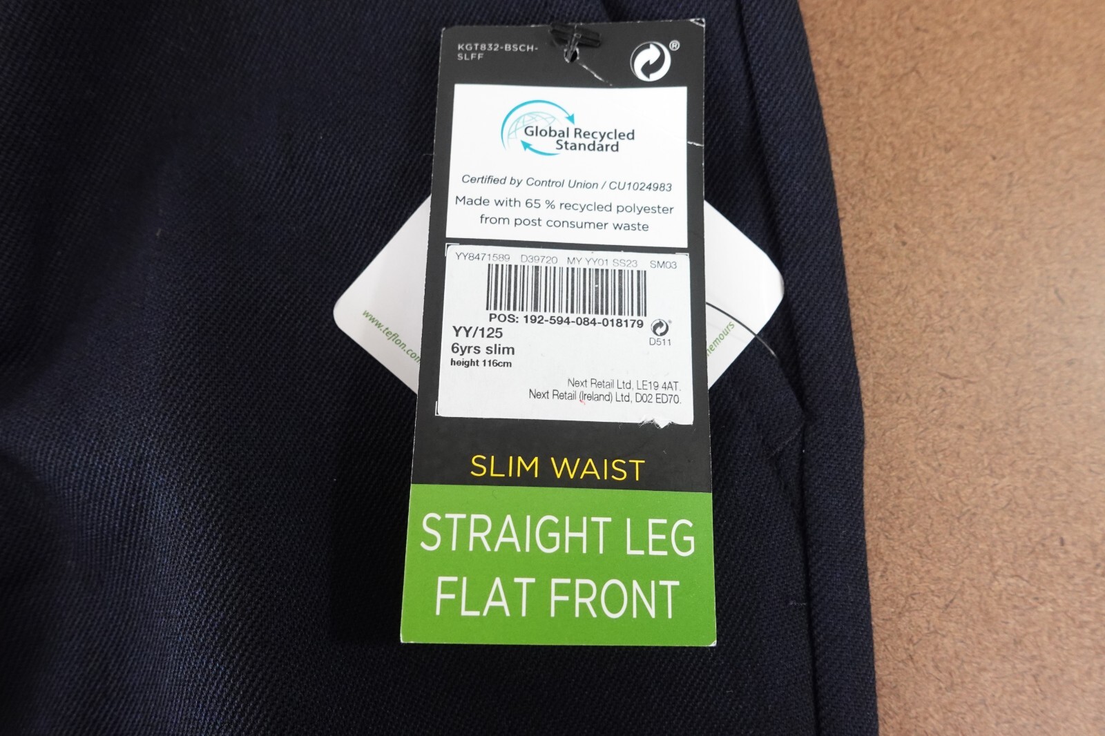 NEXT School Boys 6 Slim Waist Navy Blue Flat Front Straight Leg Uniform Pant NWT