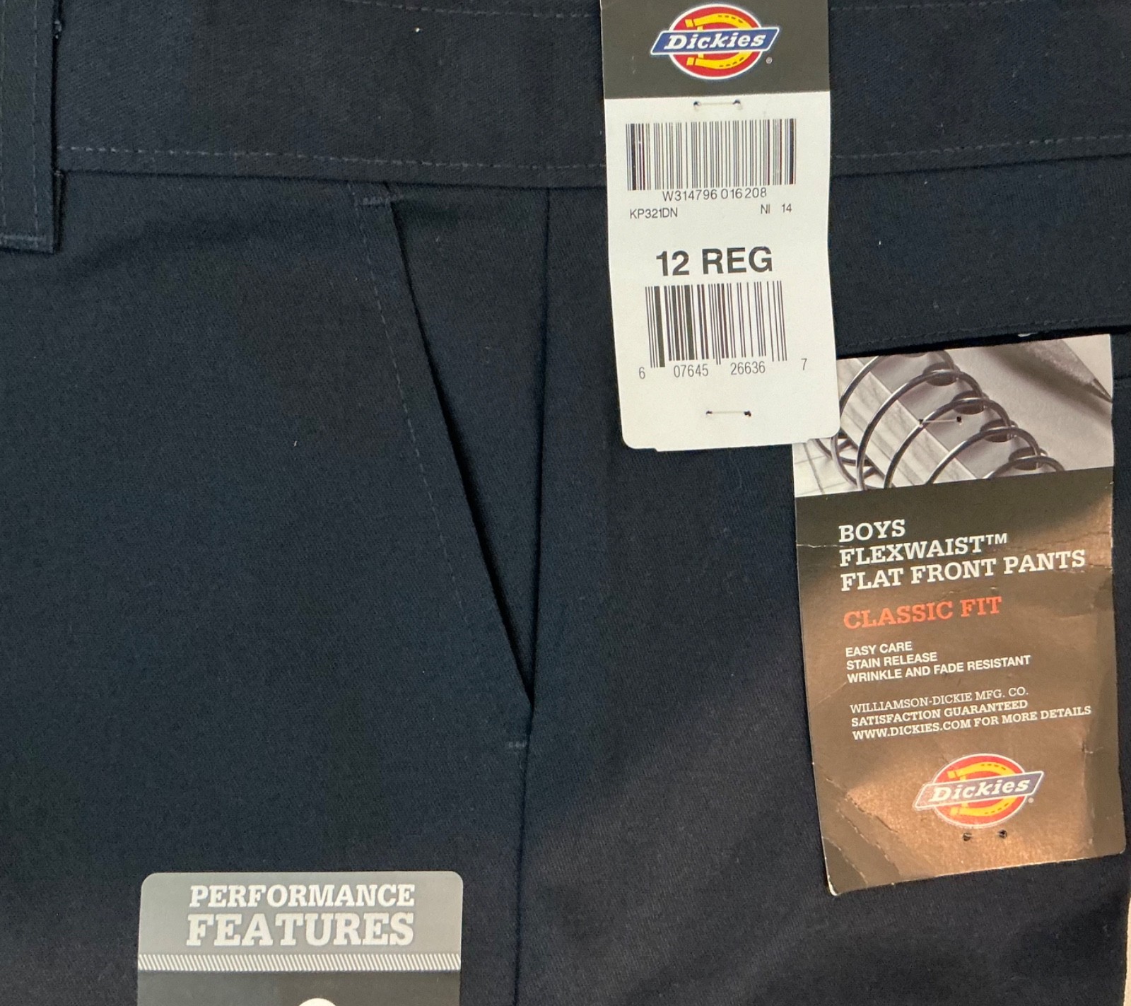 Dickies School Uniform Pants Boys Flex Waist Navy Size 12 , 14