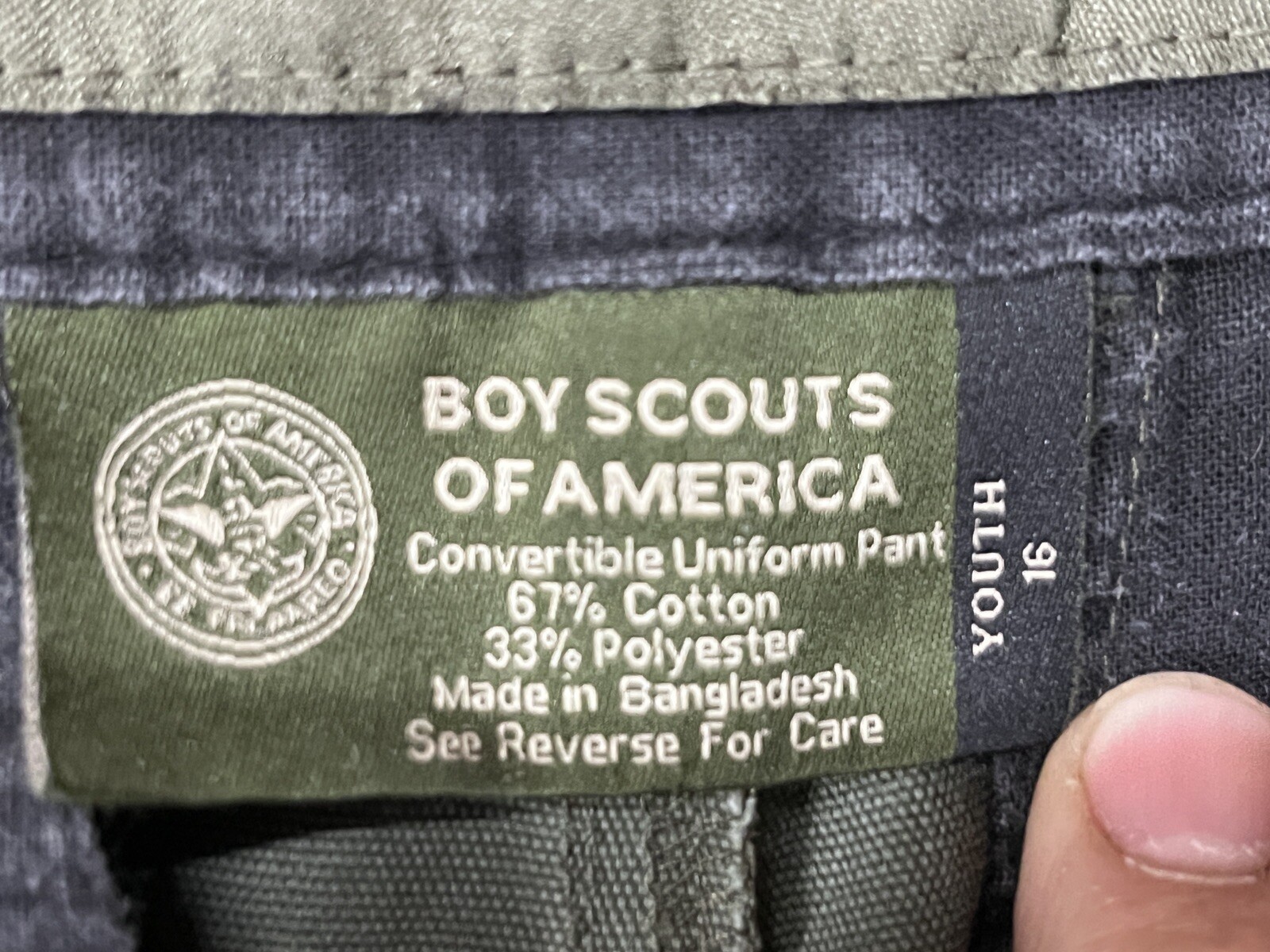BOY SCOUTS Convertible Cargo Shorts Uniform Green Zip Off Youth Size 33 NO PANTS
