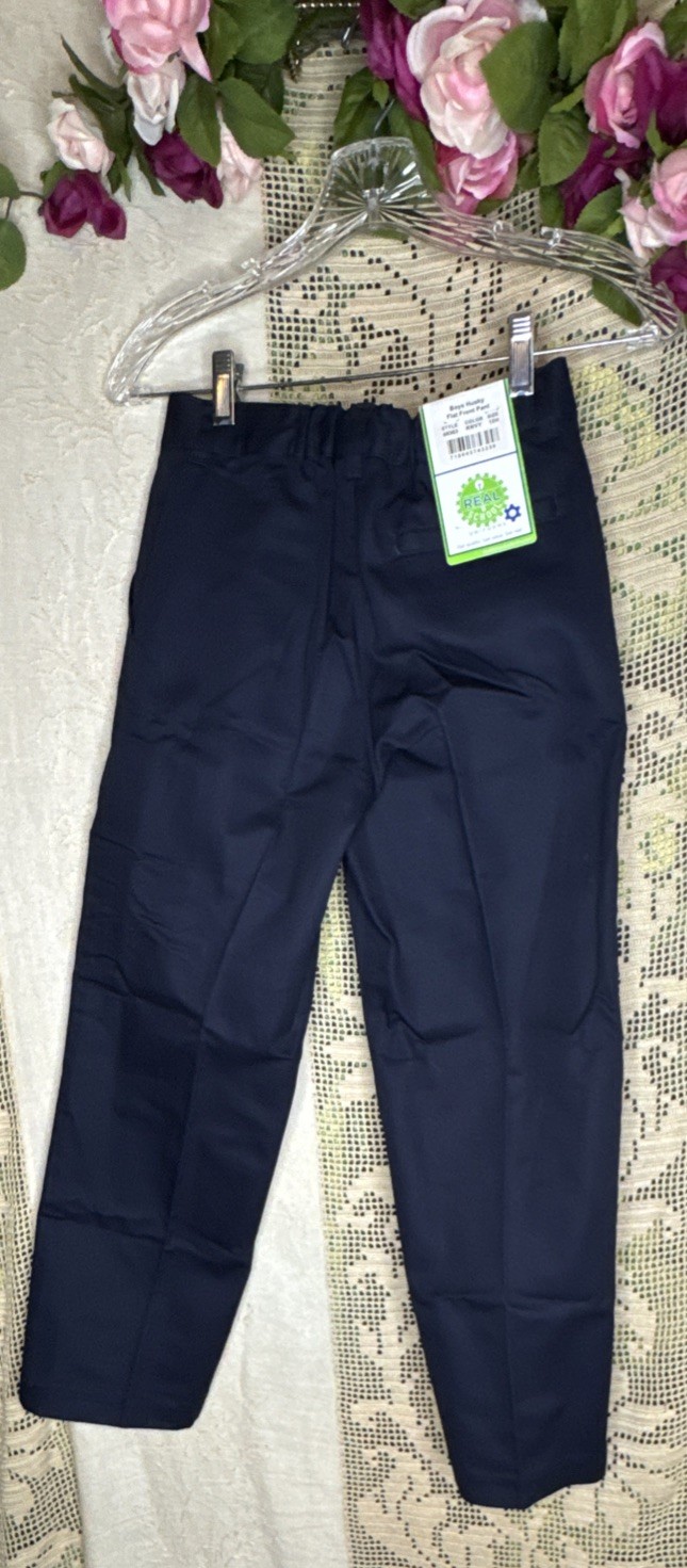 Real School Boys Size 10 Husky Uniform Pants Flat Front Navy NWT Academic