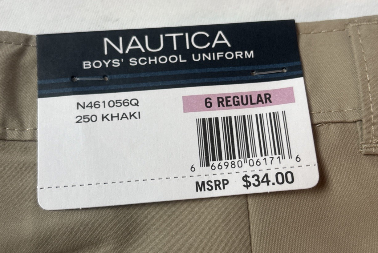 NEW Nautica Boys Khaki School Uniform Shorts Sz 6R Performance Wicking SPF 50+
