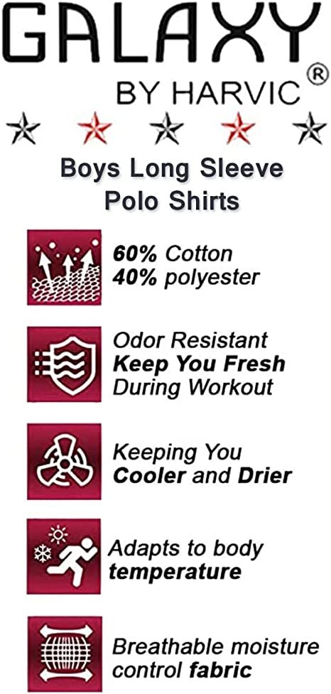 Boy’s Long Sleeve Button Pique Polo School Uniform Shirts ( Sizes 4-20 ) NWT