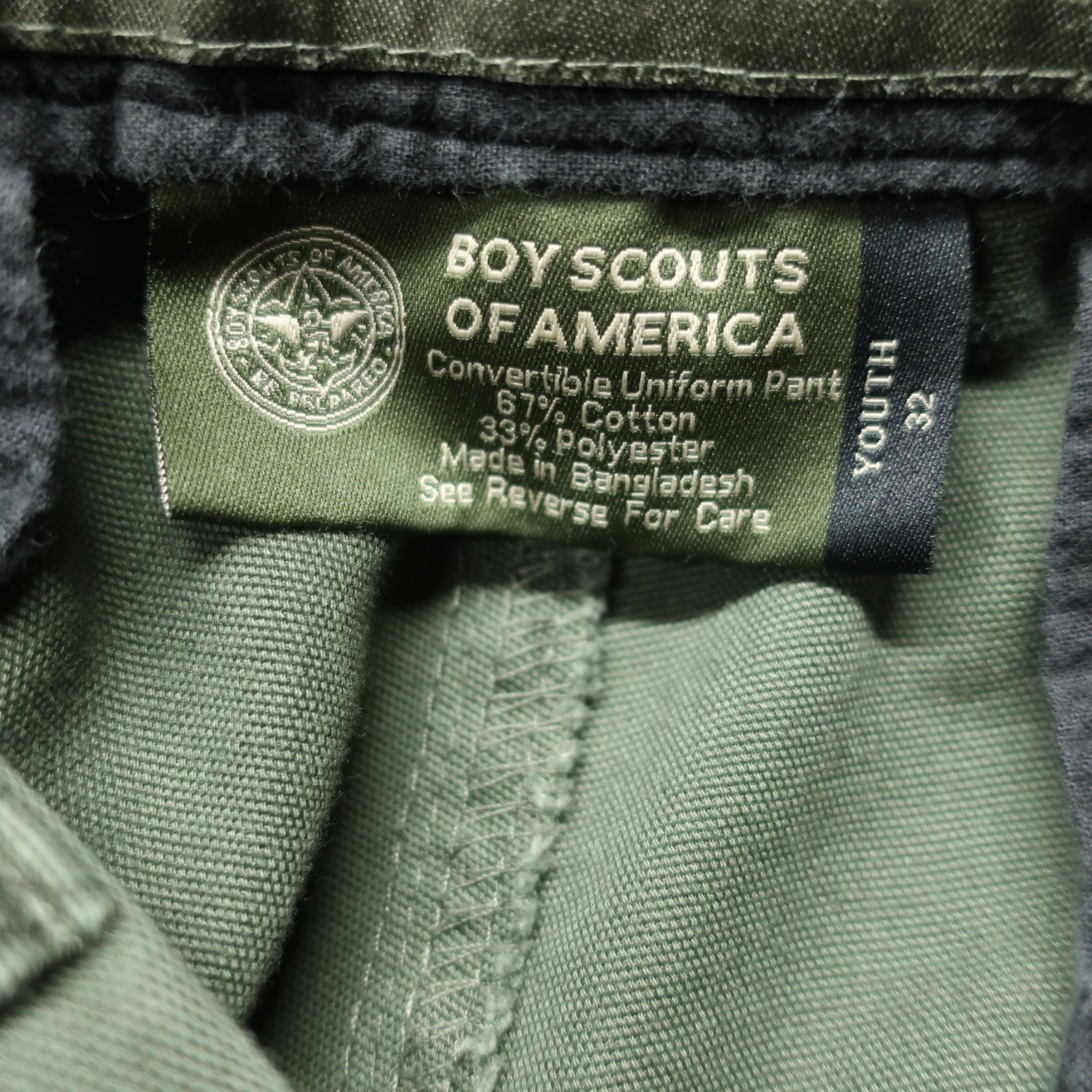 Boy Scouts of America Cargo Pants Boys Youth 32 Olive Green Convertible Uniform