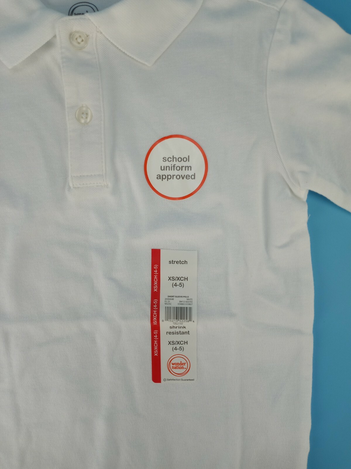 Wonder Nation Boys Size XS 4-5 Uniform Shirt Short Sleeve White New