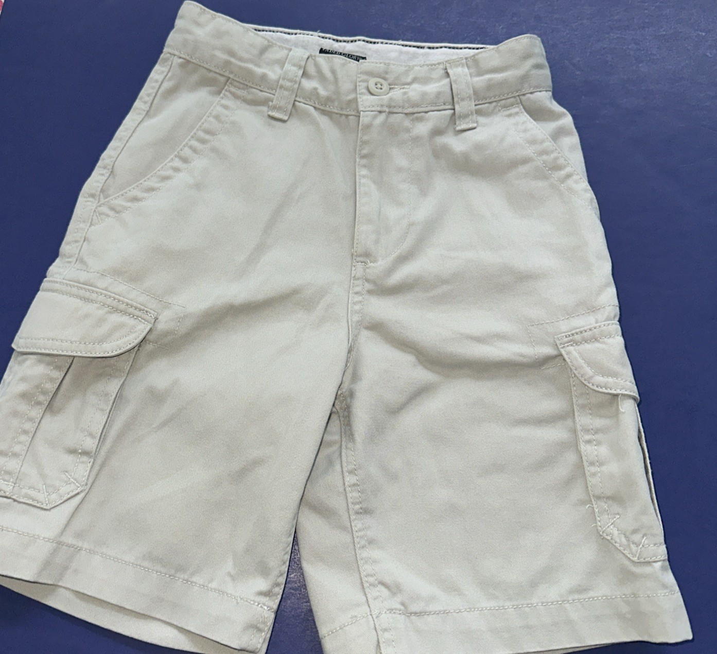 ‘FADED GLORY’ BOYS’ SIZE 5 BEIGE CARGO SHORTS W/ ADJ WAIST