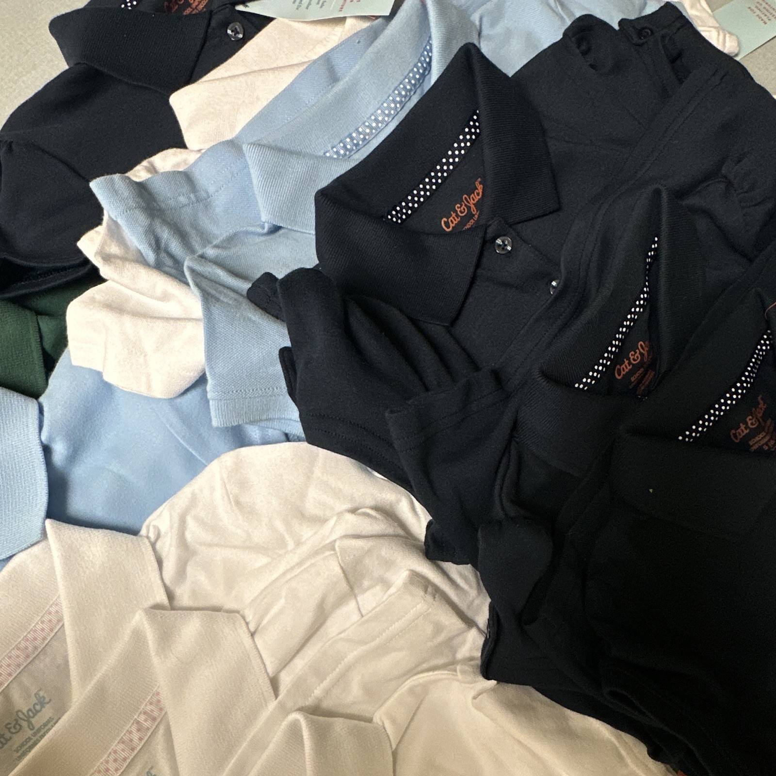 NWT School Uniform Polo Shirt Lot 10 Mixed Sizes S-XL White Blue Green