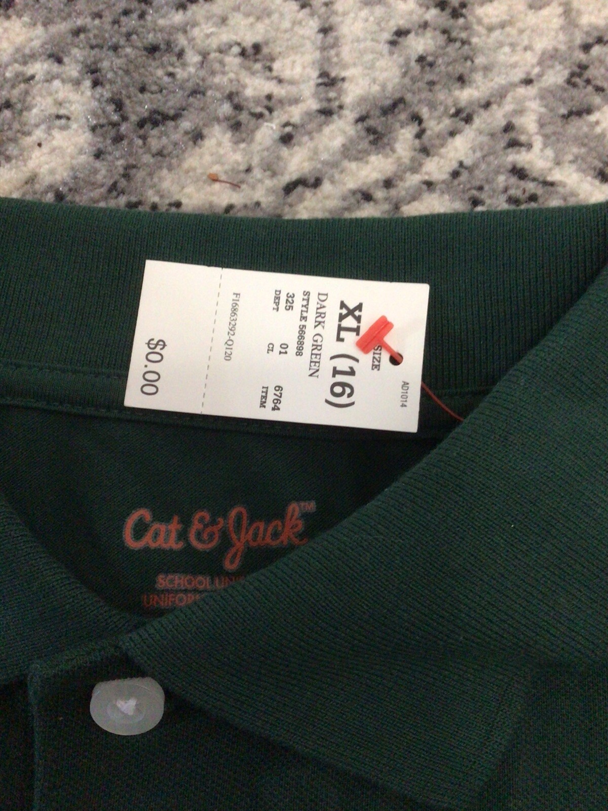 Cat & Jack Boy’s School Uniform Polo Shirt Dark Green Hunter Green Size XL 16 NW