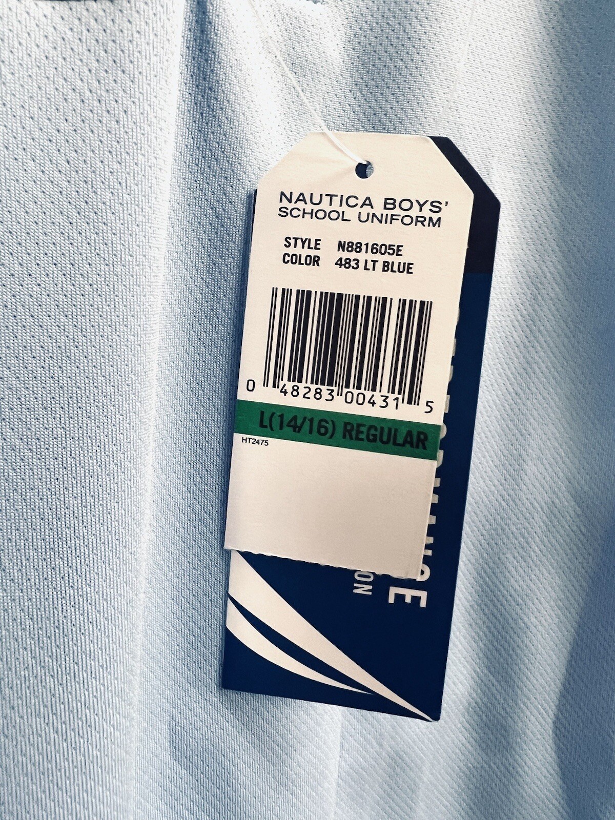 Nautica Boys Polo School Uniform Shirt Cotton Blend Light Blue Size L (14-16)