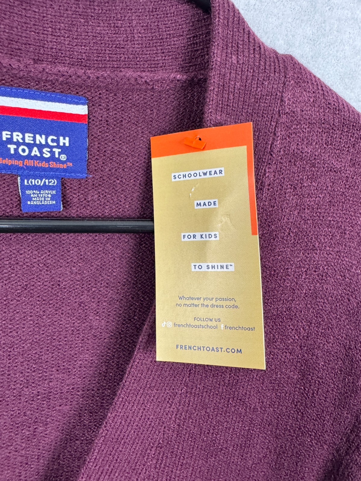French Toast Plum Cardigan Sweater Button School pockets LS Boys Large 10/12 NEW
