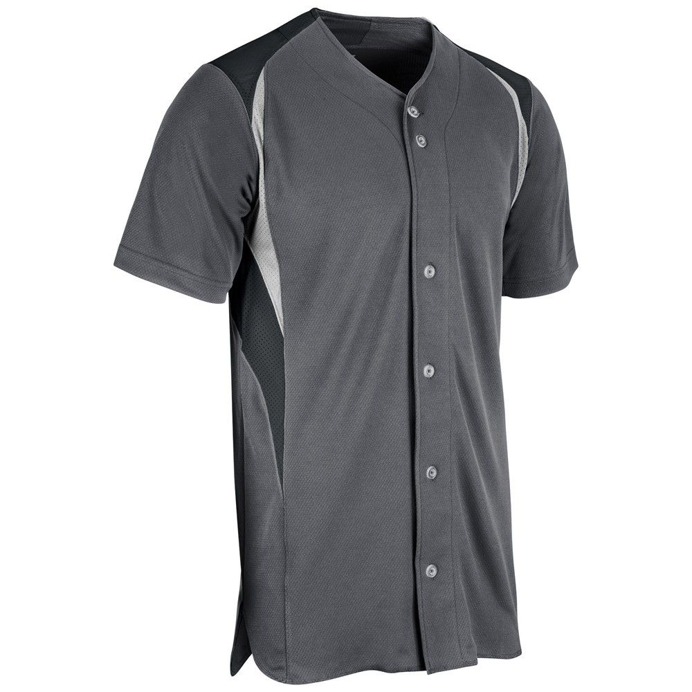 Champro Youth Bull Pen Full Button Jersey -GRAPHITE,BLACK,WHITE Small