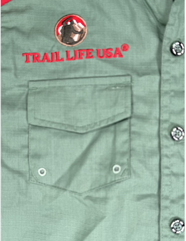 Trail Life USA Youth Official Uniform Shirt SS Green Ripstop Size LG YS Flag