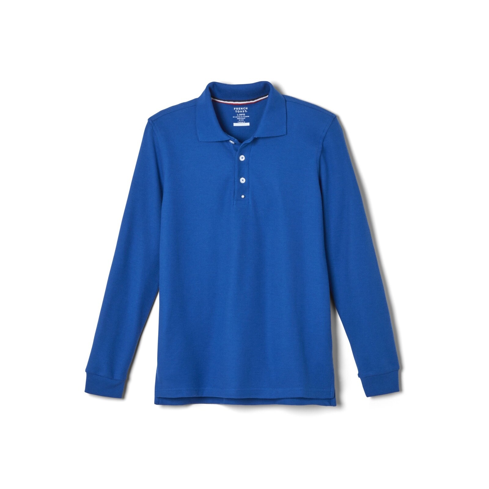 French Toast Boys School Uniform Long Sleeve Pique Polo Shirt, Royal Blue, XL
