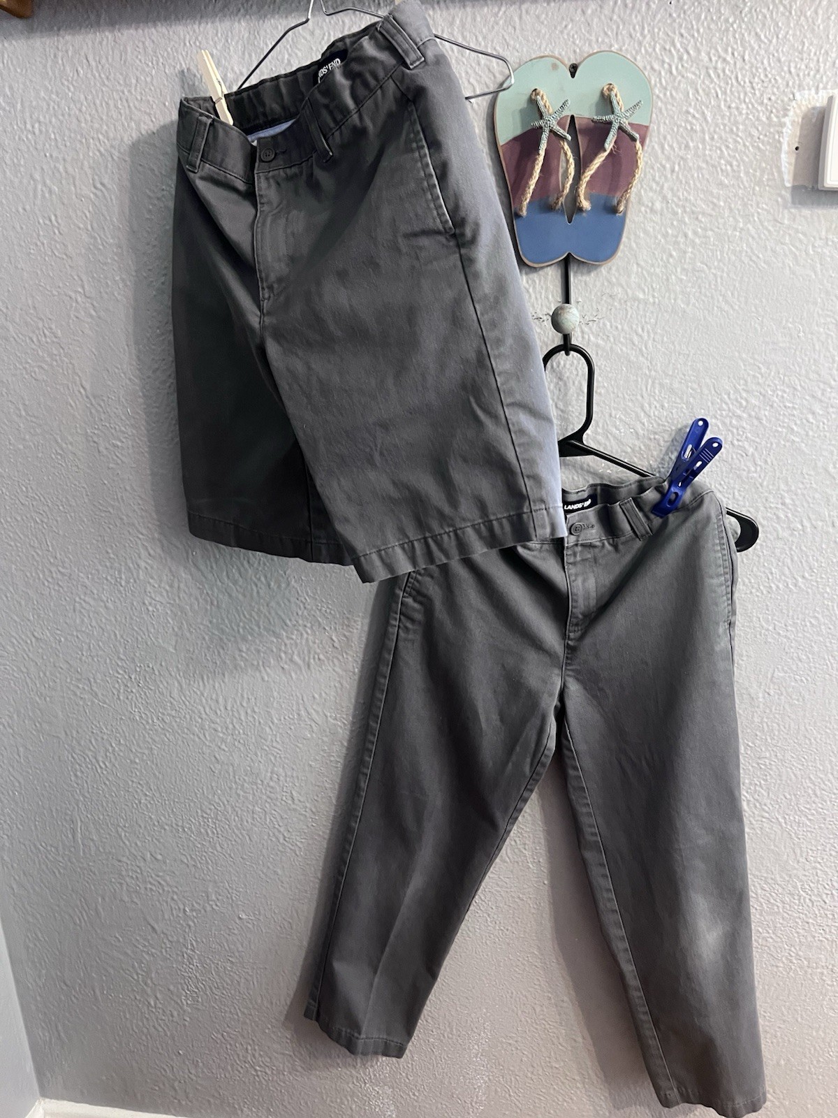 Lands End Boys Gray Pants & Short Size 12 Adj Waist School Uniform Lot Of 2