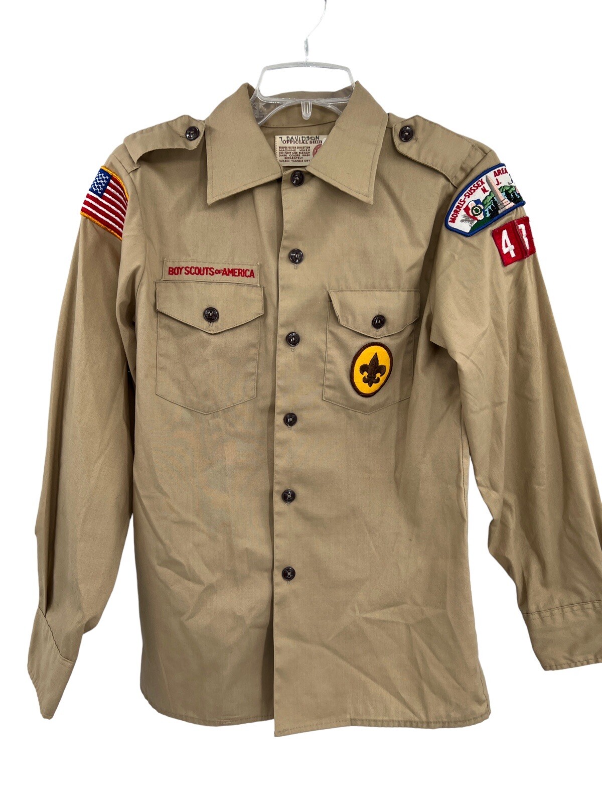 Boy Scouts Of America BSA Tan Long Sleeve Uniform Shirt + Patches Youth Size 16