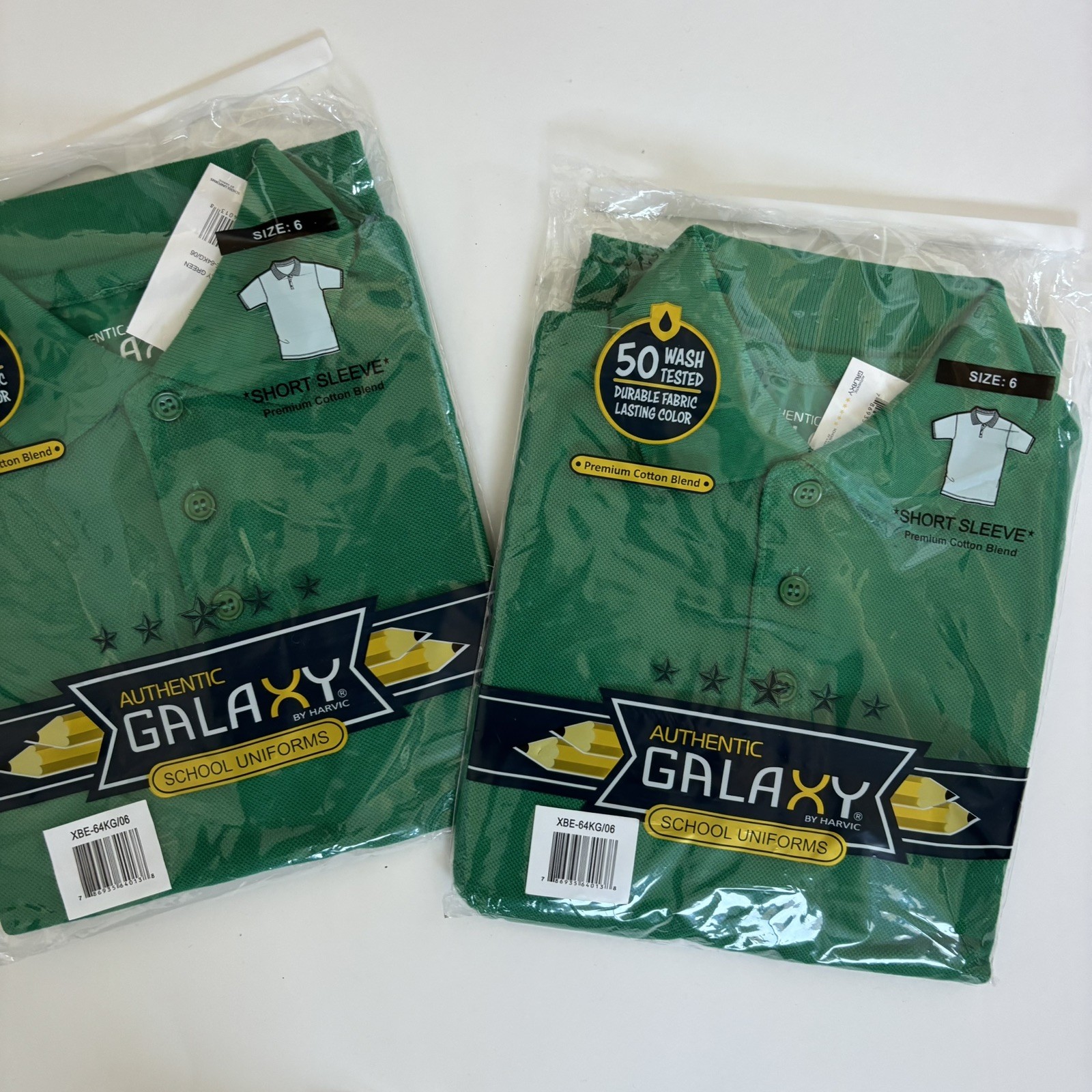 2 Galaxy unisex School Uniform Short Sleeve Polos – Green – Sz 6