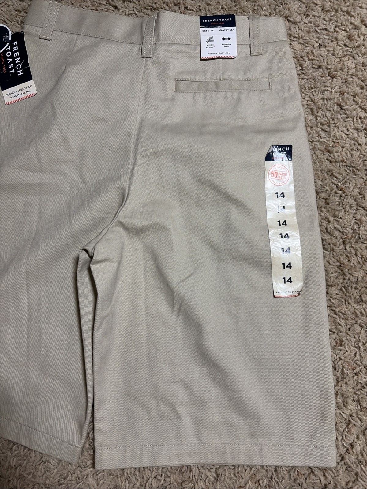 NWT Boys 14 French Toast Adjustable Waist Flat Front Khaki Uniform Shorts