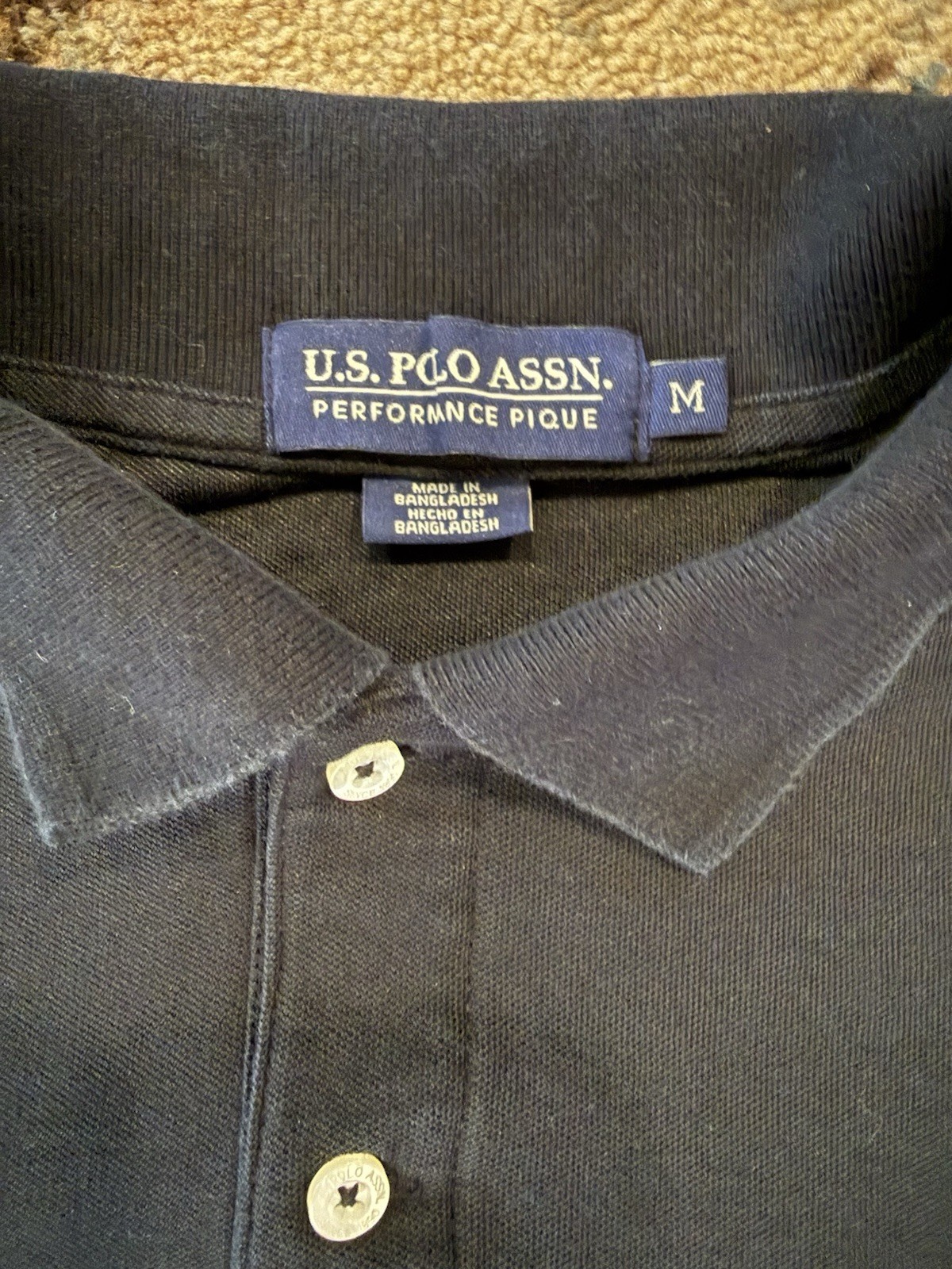 U.S. Polo Assn Youth Medium Black Performance Pique Polo Shirt Short Sleeve