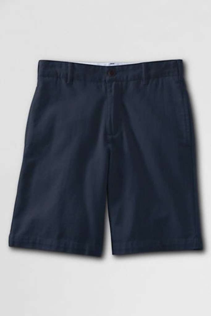 LANDS END Navy School Uniform Plain Front Chino Shorts Boys 14 *NEW*