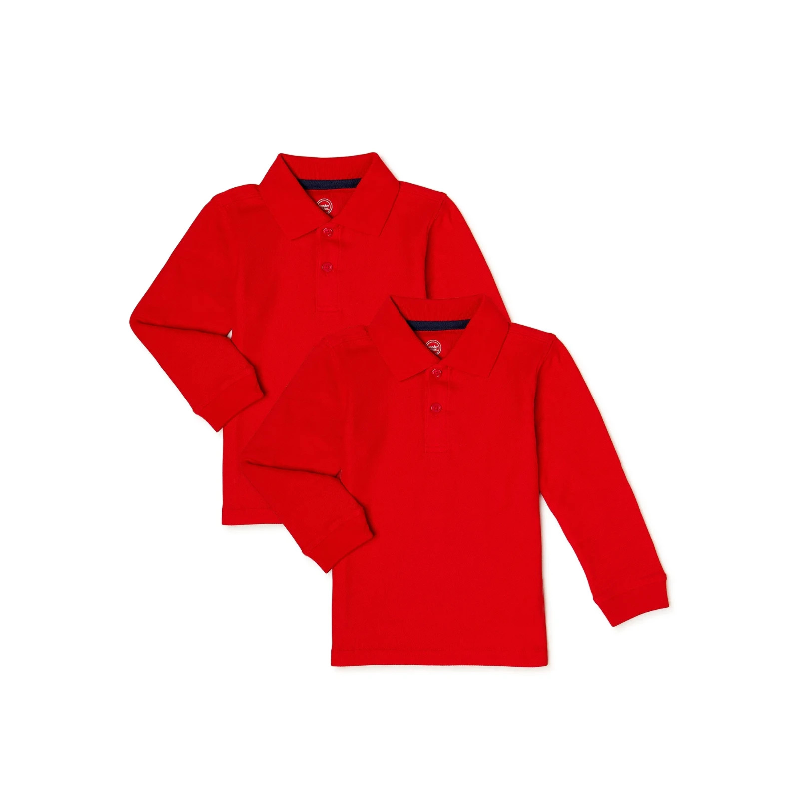 Wonder Nation Boys Size L Red School Uniform Long Sleeve Pique Polo 2-Pack –U8-