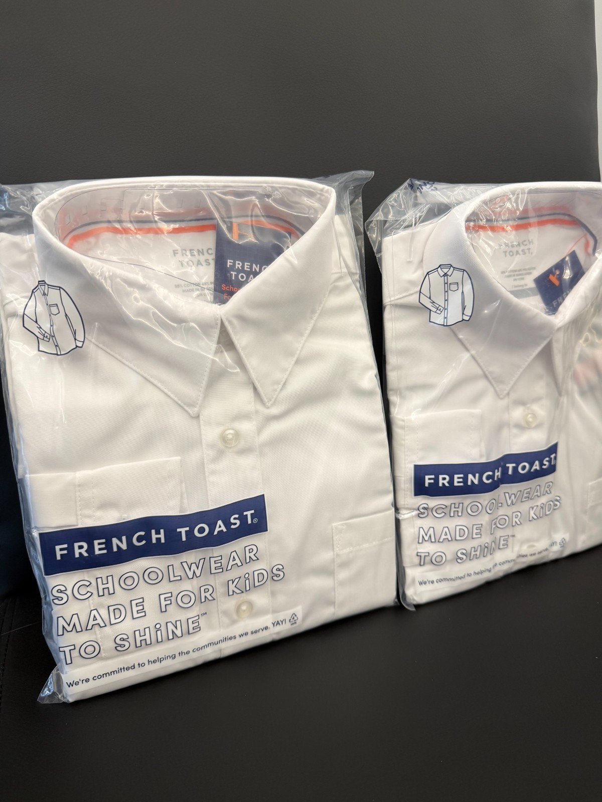 NEW NWT French Toast Boys White Long Sleeve Uniform Shirt Set of 2 PCS