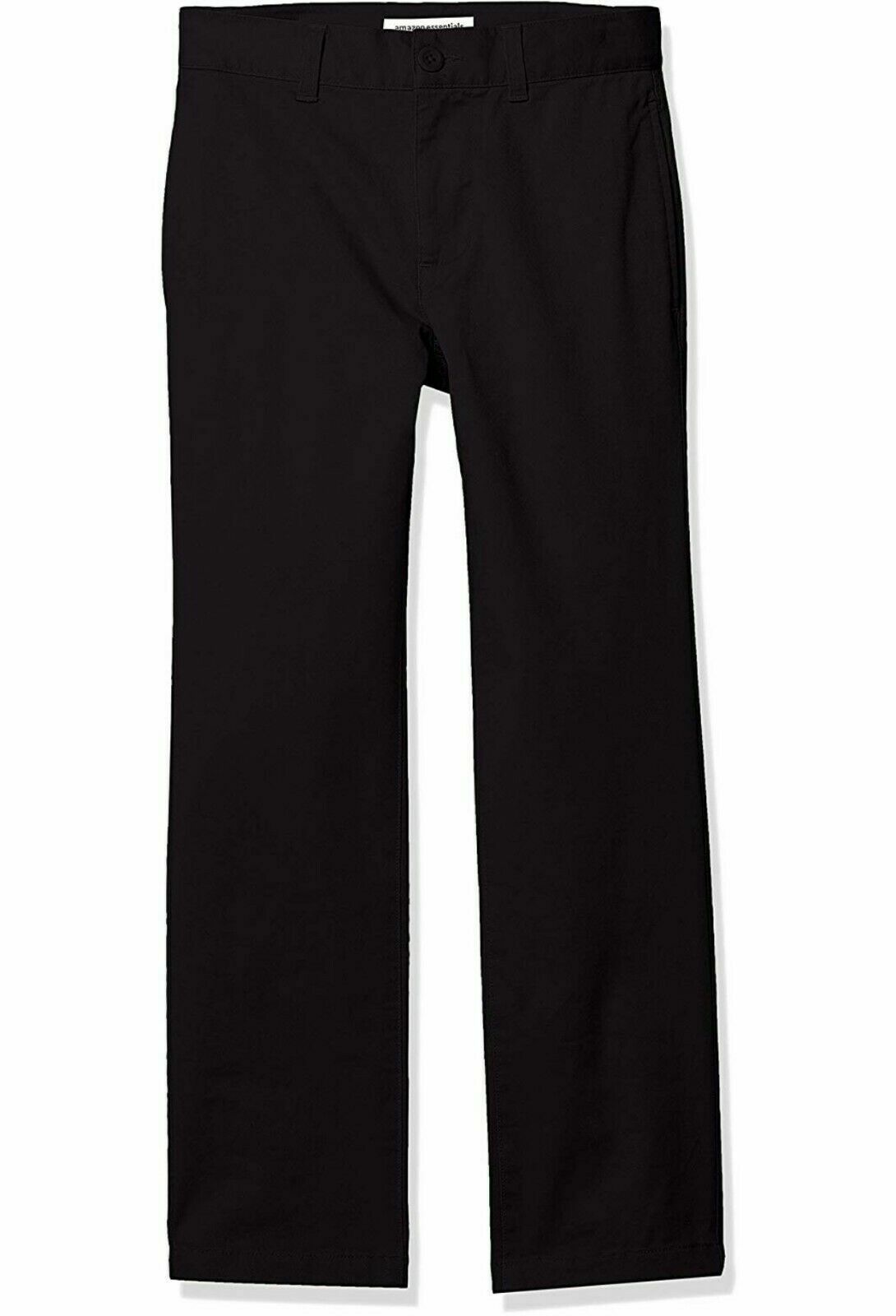 Essentials Big Boys’ Straight Leg Flat Front Uniform Chino Pant, Black,14