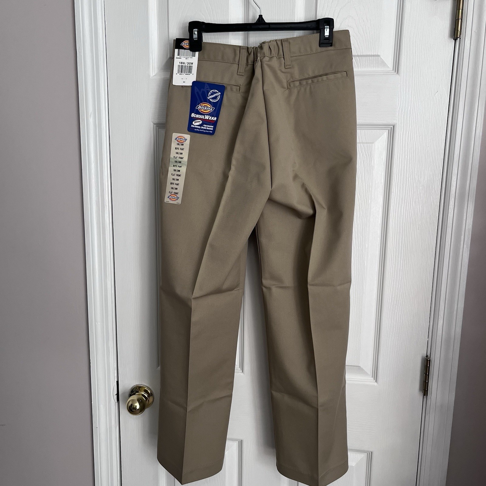 Dickies SchoolWear Boys 18H Classic Khaki Pant 30X28 Flat Front Straight Leg NWT