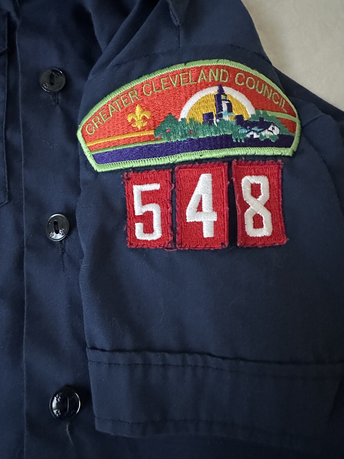 Size 14 Cub Scout Of America Blue Shirt with collar, 10 buttons, pockets VTG.